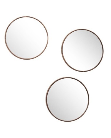 Lot de 3 miroirs diam 26cm effet bois