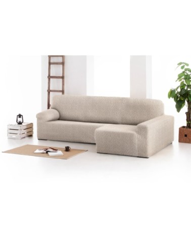 Housse de canapé en L droite extensible écru 250 - 360 cm