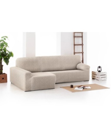 Housse de canapé en L gauche extensible écru 250 - 360 cm