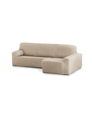 Housse de canapé en L droite extensible beige 250 - 360 cm