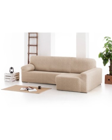 Housse de canapé en L droite extensible beige 250 - 360 cm