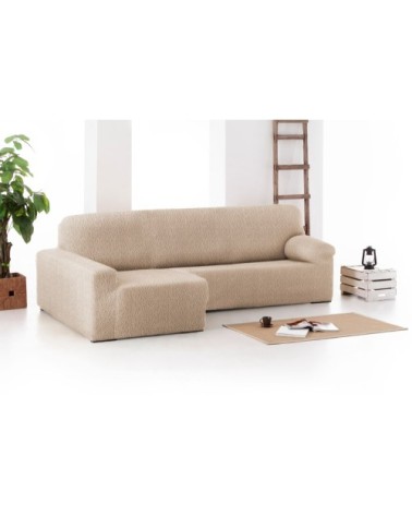 Housse de canapé en L gauche extensible beige 250 - 360 cm