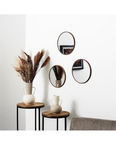 Lot de 3 miroirs diam 26cm effet bois