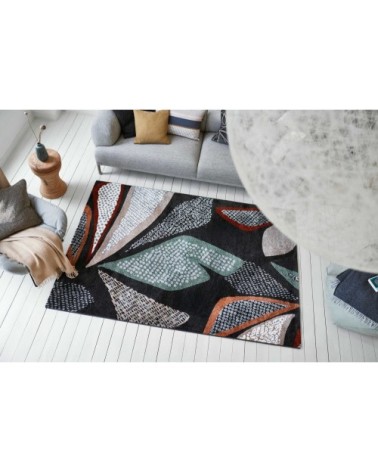 Tapis design motif végétal fond anthracite 200x290
