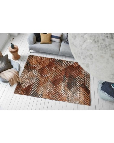 Tapis plat graphique design tons de brique 160x225