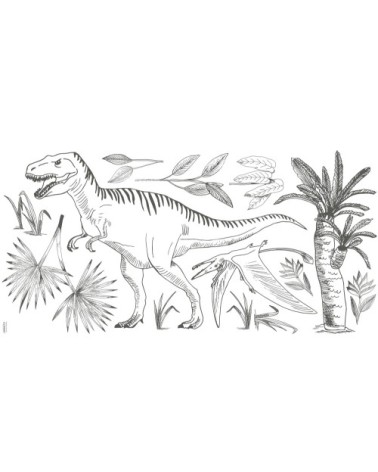 Stickers t-rex et palmier en Vinyle mat Gris anthracite 64x130 cm