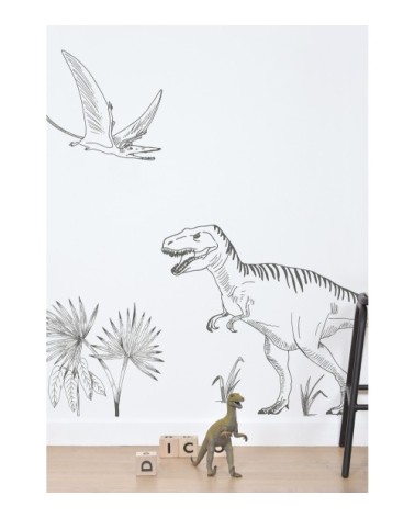 Stickers t-rex et palmier en Vinyle mat Gris anthracite 64x130 cm