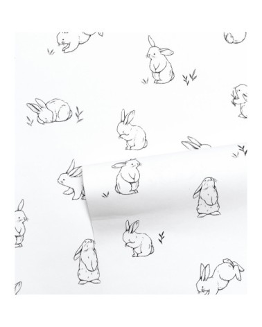 Papier peint lapins en Papier Noir 50cm x 10m