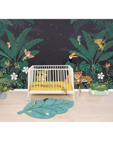 Papier peint décor jungle en Papier Noir 4m x 2,48m