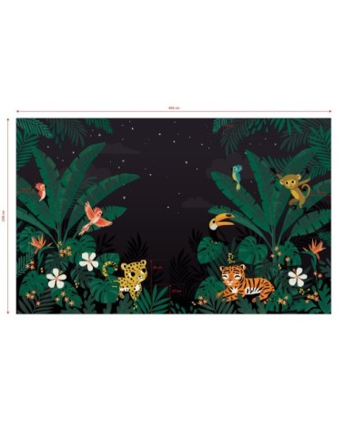 Papier peint décor jungle en Papier Noir 4m x 2,48m