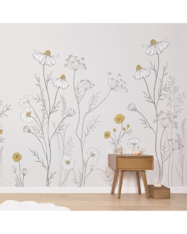 Décor fleurs en Papier Beige  4m x 2,48m