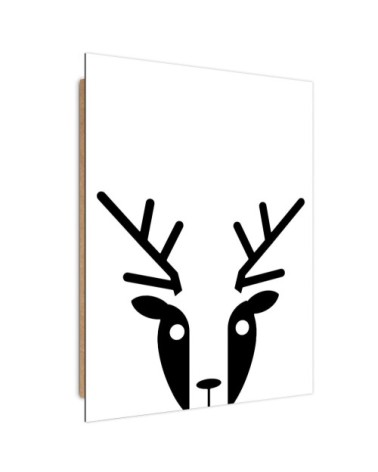 Tableau enfant bois contrast deer noir et blanc 60x90