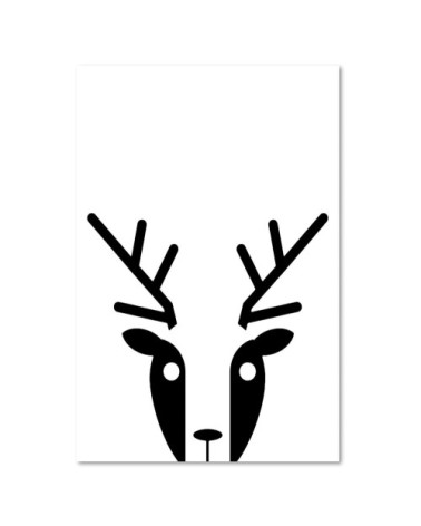 Tableau enfant bois contrast deer noir et blanc 60x90