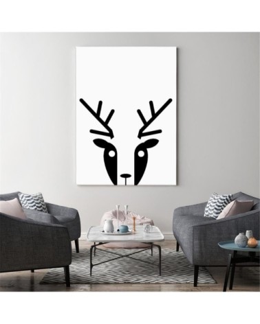 Tableau enfant bois contrast deer noir et blanc 60x90