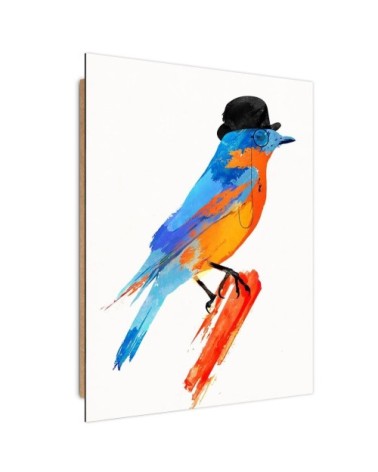 Tableau enfant bois bird in a bowler hat orange 70x100