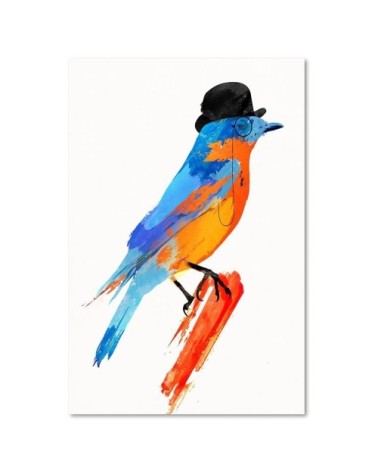 Tableau enfant bois bird in a bowler hat orange 70x100