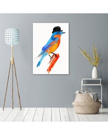 Tableau enfant bois bird in a bowler hat orange 70x100