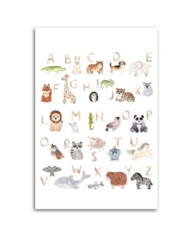 Tableau enfant alphabet with pets multicolore 40x60