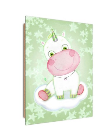 Tableau enfant bois enfants unicorn vert 50x70