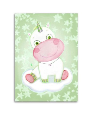 Tableau enfant bois enfants unicorn vert 50x70