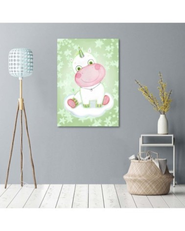Tableau enfant bois enfants unicorn vert 50x70