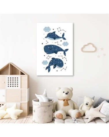 Tableau enfant merry whales bleu 50x70