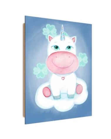 Tableau kid bois licorne in the clouds bleu 40x60