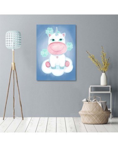 Tableau kid bois licorne in the clouds bleu 40x60
