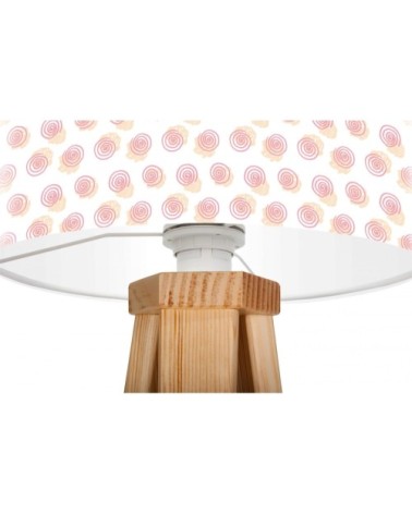 Lampe de chevet enfant trépied bois clair abat jour rose