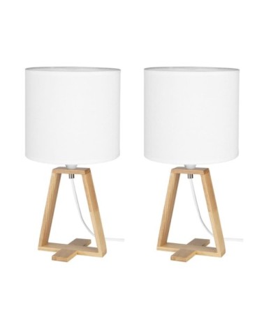 Lampe de Table (2 uds) E27 Style Nordique Bois Naturel Textile Blanc