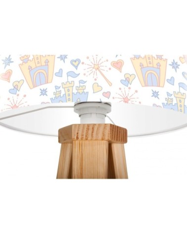 Lampe de chevet enfant trépied abat jour blanc et multicolore