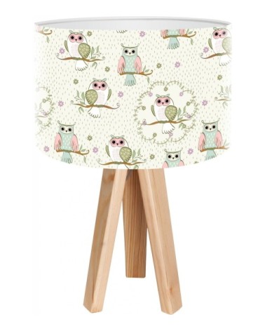 Lampe de chevet enfant trépied bois clair abat jour beige