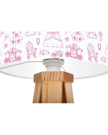 Lampe de chevet enfant trépied bois abat jour blanc et rose