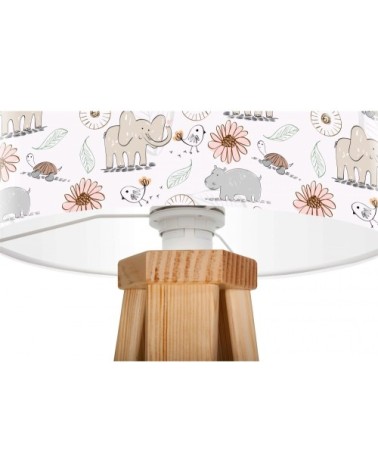 Lampe de chevet enfant trépied bois abat jour gris et beige