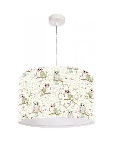 Suspension enfant abat-jour tissu beige et blanc ø 30