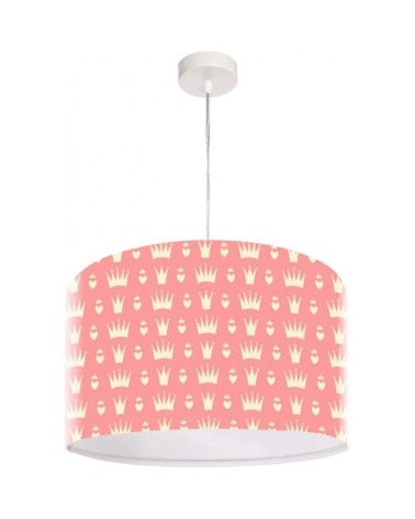 Suspension enfant abat-jour tissu rose et blanc ø 40