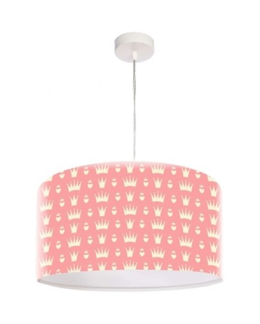 Suspension enfant abat-jour tissu rose et blanc ø 40