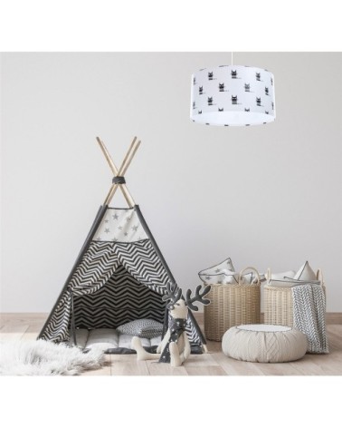 Suspension enfant abat-jour tissu noir et blanc ø 40