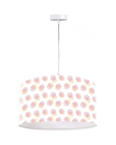 Suspension enfant abat-jour tissu rose et blanc ø 30