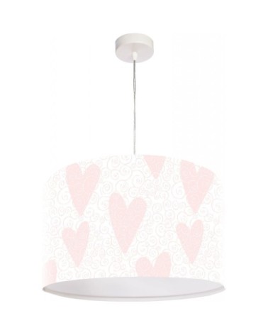 Suspension enfant abat-jour tissu rose et blanc ø 50