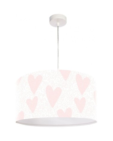 Suspension enfant abat-jour tissu rose et blanc ø 50