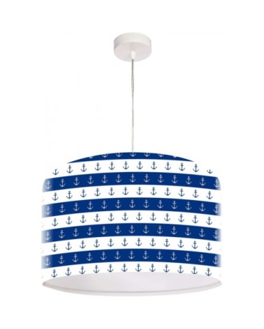 Suspension enfant abat-jour tissu bleu et blanc ø 50