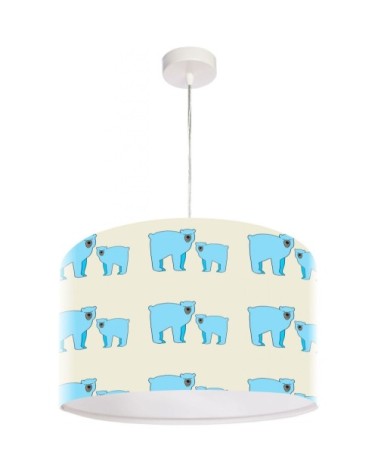 Suspension enfant abat-jour tissu bleu et blanc et beige ø 50