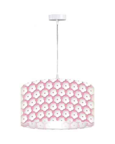 Suspension enfant abat-jour tissu rose et blanc ø 40