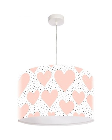 Suspension enfant abat-jour tissu rose et blanc ø 30