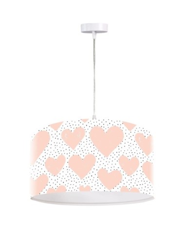 Suspension enfant abat-jour tissu rose et blanc ø 30