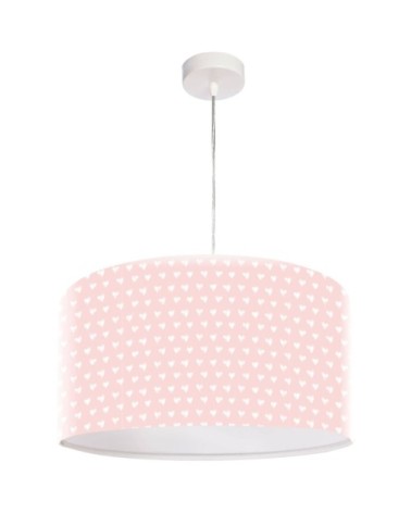 Suspension enfant abat-jour tissu rose et blanc ø 30