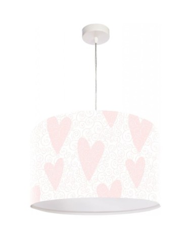 Suspension enfant abat-jour tissu rose et blanc ø 40