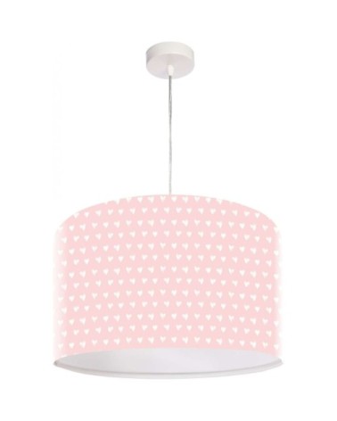 Suspension enfant abat-jour tissu rose et blanc ø 50