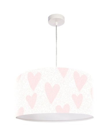 Suspension enfant abat-jour tissu rose et blanc ø 30